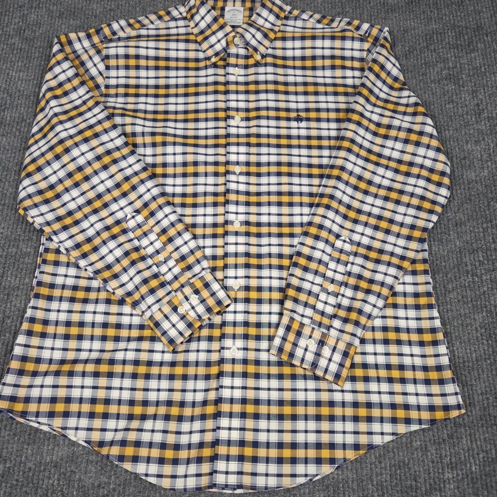Brooks Brothers Regent Non-Iron Supima Cotton Shirt XL Navy‎ Yellow Plaid 26148